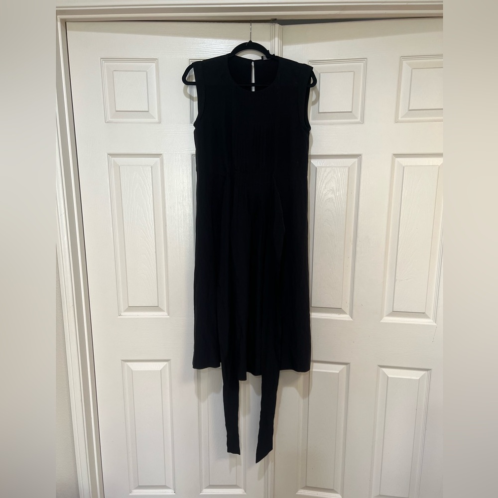 J Crew Black ‎ Sleeveless Front Belt Lightweight Midi Work Wear Silk Dress Sz 2